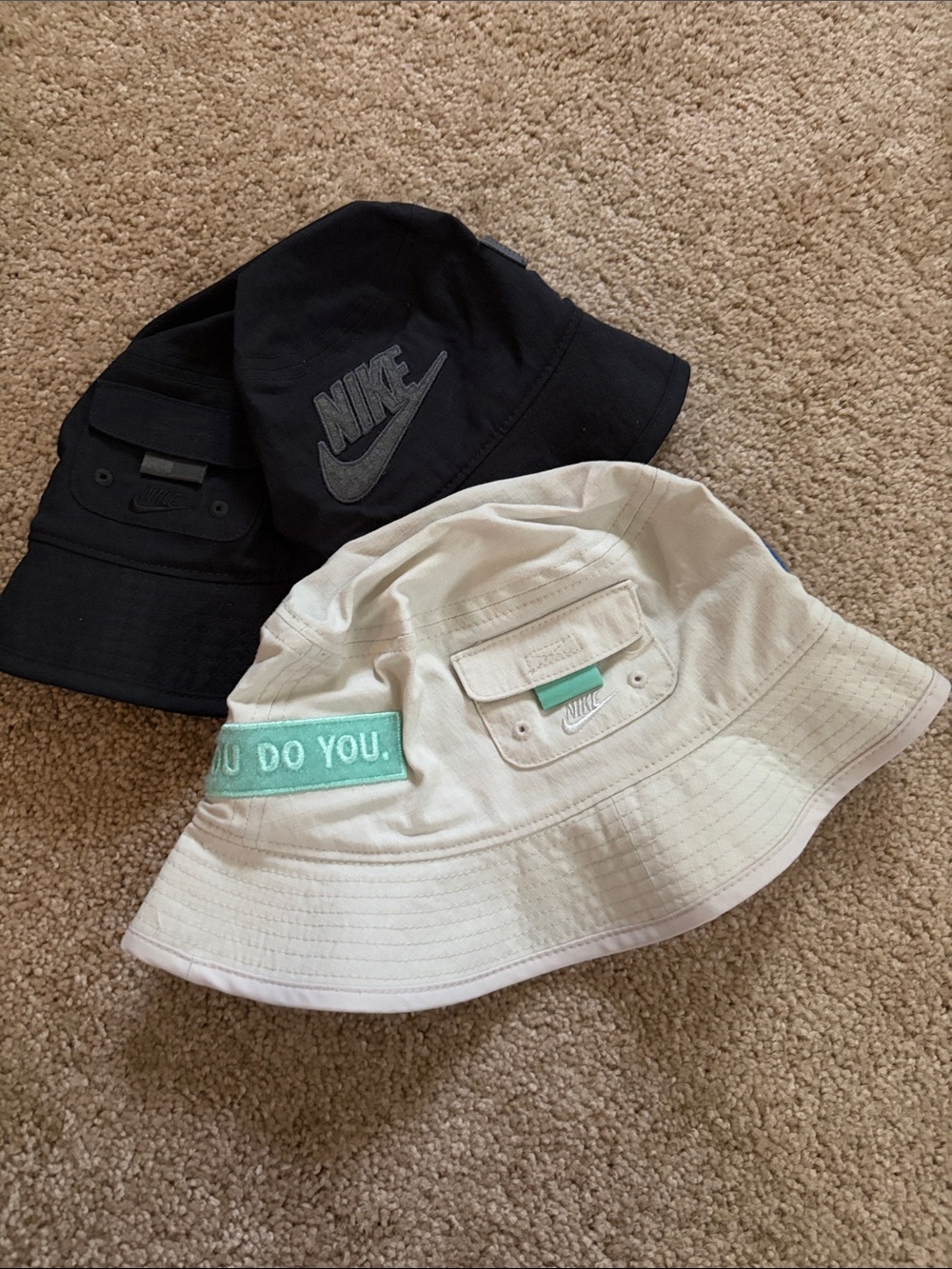 Nike Kids Bucket Hats — Black & Cream with Mint Accent